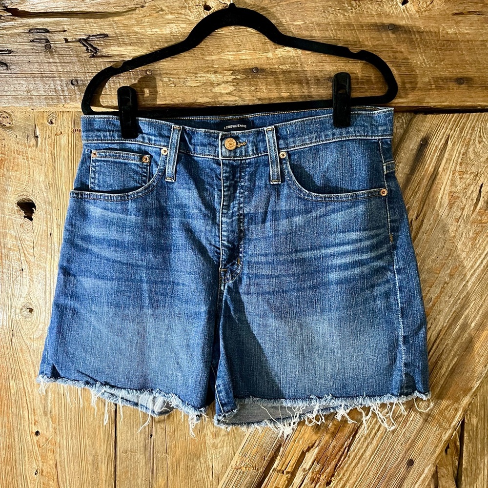 J. Crew high rise raw frayed hem denim jean shorts women's size 30